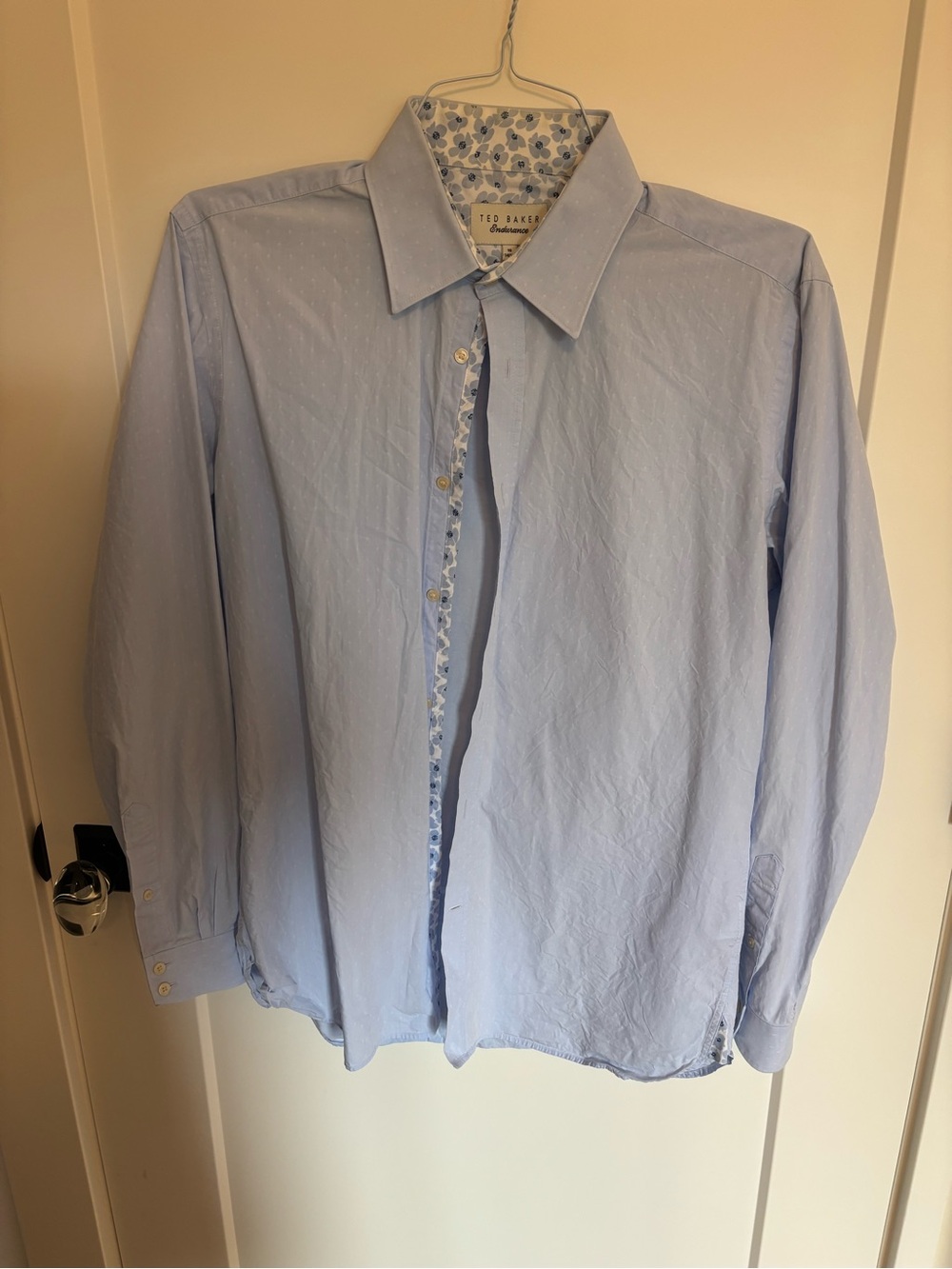 Ted Baker Pale Blue Men's Dress shirt with Floral Trim